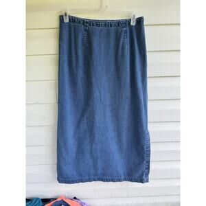 Vintage Eddie Bauer Denim Maxi Skirt Womens 12 Side Zip Western Modest 90s Y2K